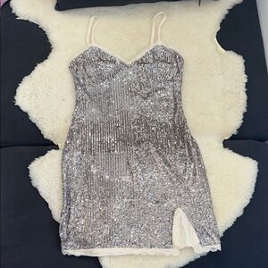 NWT Silver Sequin and Lace Mini Dress